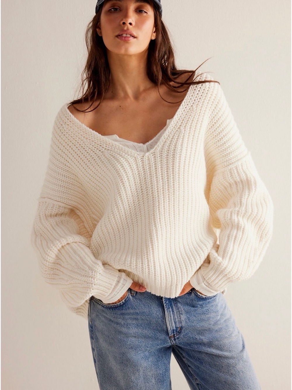 Free People Oversize Chunky Knit Sweater - Cream